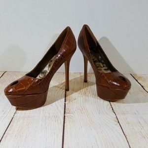 Sam Edelman peep toe stiletto brown croc 6.5